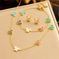 Colorful butterfly jewelry set with necklace, bracelet, and earrings in gold finish - Multicolor Butterfly Style (N2927 B1451)