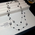 Bohemian double-layered necklace with dark faceted beads and silver-grey textured beads - 21# Necklace - Silver Beaded