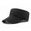 Men's black flat top military cap with sports embroidery and quick-dry fabric finish - Adjustable / Black