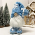 Blue standing Christmas gnome plush with silver snowflake sequins for holiday decoration - Blue