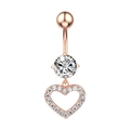 Rose gold belly button ring with a heart-shaped dangle and sparkling clear crystals - Rose Gold-Heart Dangle