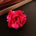 Detailed view of rose pink flocked flower necklace with soft satin fabric texture - Magenta Rose Bracelet