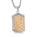 Pendaglio piastrina militare argento con trama intrecciata dorata e brillanti - Texture Intrecciata Oro e Argento (KP96296-GC)