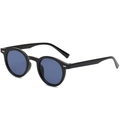 Retro round frame sunglasses with shiny black frame and translucent blue lenses - Bright Black Gray Lens