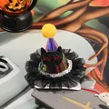Mini laser party hat hair clip with glitter owl face and black tulle for Halloween - LED Light Up Cat Wizard Hat Hair Clip