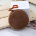 Brown plush round coin purse with a plastic hook for keys and small accessory storage - 8.5cm / Dark Brown