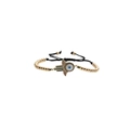 Adjustable gold plated Hamsa hand bracelet with Evil Eye and colorful crystals - Gold Beads Black Rope