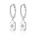 Orecchini a cerchio in argento S925 con ciondolo a stella e diamante incastonato - Rettangolare / Oro Bianco