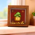 3D pine tree desktop ornament in walnut frame with gold coins for wealth luck - 1188-51 Pine Luck Fortune Frame / Extra Large Tray Display Series