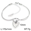 Polished silver stainless steel double-layer snake chain heart bracelet 170mm - 170mm x 1mm (Pendant 13mm) / Steel Bracelet (KB202988-Z)