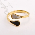 Gold minimalist open ring featuring teardrop black and white shell inlays on a white backdrop - US 6 / Gold