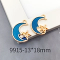 Blue enamel moon and star charms with golden alloy edges for jewelry making, 13x18mm - Moon 13x18mm-9915