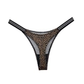 Women's leopard print thong with striped elastic waistband in a flat lay view - S / Leopard Print