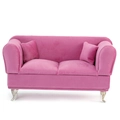 Pink velvet sofa jewelry box with small pillows and silver legs on white background - Double Sofa / Pink