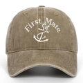 Casquette de baseball en coton délavé kaki vintage avec broderie First Mate et ancre - Kaki
