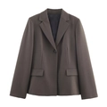 Dark brown women's blend blazer suit with single-breasted peak lapel and flap pockets - XS / Top Only / Dark Brown