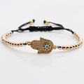 Hamsa Hand bracelet with colorful zircon and tricolor beads on adjustable black rope - Mixed Colored Bead Chain