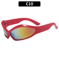 Futuristische rote Sonnenbrille mit breitem Rahmen und buntem Verlaufsglas, Modell C10 - Roter Rahmen Irisierende Gläser