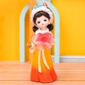 Traditional Tang style girl figurine holding a translucent pink butterfly in orange outfit - B143 Butterfly - Large