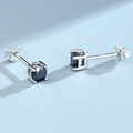 Minimalist S925 sterling silver stud earrings with black round gemstone in four-prong setting - 4MM (0.3ct) / Black