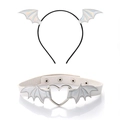 Detail of adjustable choker with metal heart buckle and iridescent bat wings accessories - Silver Bat Headband + Silver Bat Choker