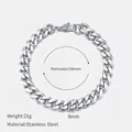 Poliertes silbernes Panzerarmband aus Edelstahl mit 8mm Breite und Karabinerverschluss - 8mm-19cm / Stahlfarbe