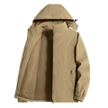 Men's khaki hooded windbreaker jacket with breathable mesh lining and zippered pockets - (US)30 / Khaki