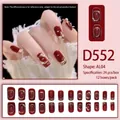 Faux ongles bordeaux style French avec paillettes dorées, perles et forme carrée-ovale chic - Rouge Vin Anneau Métallique Perle Paillettes Dorées (D552) / 24 Pièces/Ensemble