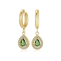 Elegant gold earrings with green pear-cut zircon pendants surrounded by white crystals - Gold-Tone Olive Green Zirconia