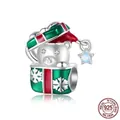 S925 sterling silver Christmas polar bear charm with red gift box and blue gemstone - Polar Bear (BSC940)