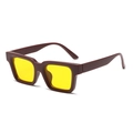 Retro thick square frame sunglasses in dark red with bright yellow lenses for a trendy look - Bordeaux Frame Yellow