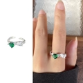 Adjustable silver ring with green heart gem and clear rectangle stone on branch band - US Size 7 Open (Adjustable) / 153 Colorful Zircon
