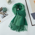 Green and grey two-tone cashmere-style winter scarf with decorative fringe details - 200*68CM / Grass Green