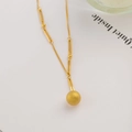 Gold-tone titanium steel necklace with a frosted metal ball pendant and bar link chain - Matte Round Ball