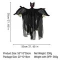 Detailed Halloween hanging ghost prop dimensions showing 55cm span with black sheer fabric - Black Flying Bat Ghost