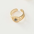 Adjustable gold double-layer snake ring with dark grey gemstone and bead edge - Adjustable Open / Sun Hollow Grey Stone
