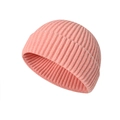 Pink knit beanie hat with ribbed texture and folded cuff for winter fashion - One Size / Peach Pink