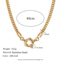 18K gold plated stainless steel Cuban chain necklace with dimensions and spring clasp - NK Sailor Clasp Chain 40+5cm