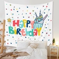 Bohemian style Happy Birthday wall tapestry featuring colorful cupcakes and heart patterns - Cupcake Style (ZJ1011-6)