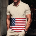 Beiges Herren-Poloshirt in schmaler Passform mit US-Flaggen-Grafik am unteren Saum - S / Aprikose