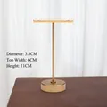 Matte gold T-shaped earring display stand with round base and 11cm height measurement - Flat Oval Base Small / Gold