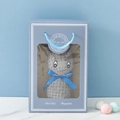 Gray rabbit coral fleece towel in blue gift box with Just For You ribbon decoration - Grey + Grey Circle Gift Box