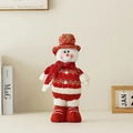Plush Christmas snowman figurine in red knitted sweater and telescopic legs for decor - Short-Legged Snowman (Approx. 45cm)