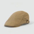 Retro khaki newsboy flat cap in premium cotton with adjustable side metal buckle - Solid Khaki