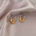 Französische Herz-Ohrringe im Vintage-Stil, 18K vergoldet und zweifarbig auf Seide - Gold und Stahl Bicolor Herz Ohrringe