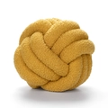 Handcrafted knotted ball pillow in ginger yellow fleece fabric on white background - Ginger Yellow