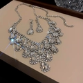 Macro shot of silver teardrop crystal necklace and matching earrings set on surface - 20# Multi-row Gem Pendant - Silver (2-Piece Set)