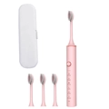 Pink sonic electric toothbrush set with three replacement heads and white storage case - 101 Pink (4 Heads + Case)