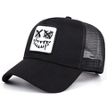 Gorra trucker negra con bordado de cara graffiti blanco y malla trasera transpirable - Ajustable / Negro