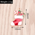 Red and green enamel Christmas stocking pendant with gold border and size measurements - Two-tone Christmas Sock (YD1323)
